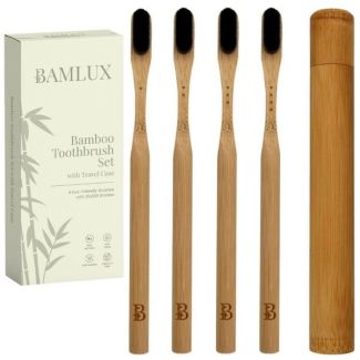 Bamlux bamboo toothbrush set with travel case 4 stk