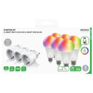 Deltaco smart home starter kit 3 stk smart mini plugs + 6 stk smart RGB bulbs 