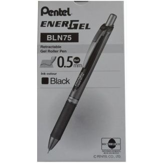 Pentel retractable gel roller pen ball 0.5mm ink colour BLN75-A black 12 stk