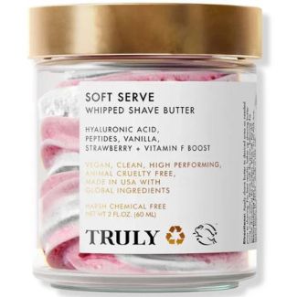 Truly soft serve whipped shave butter hyaluronic acid peptides vanilla strawberry + vitamin F boost 60ml