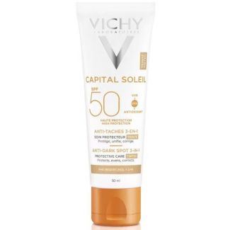 Vichy laboratoires capital soleil 3-in-1 anti-dark spot solcreme til ansigt SPF50 høj beskyttelse letfarvet 50ml