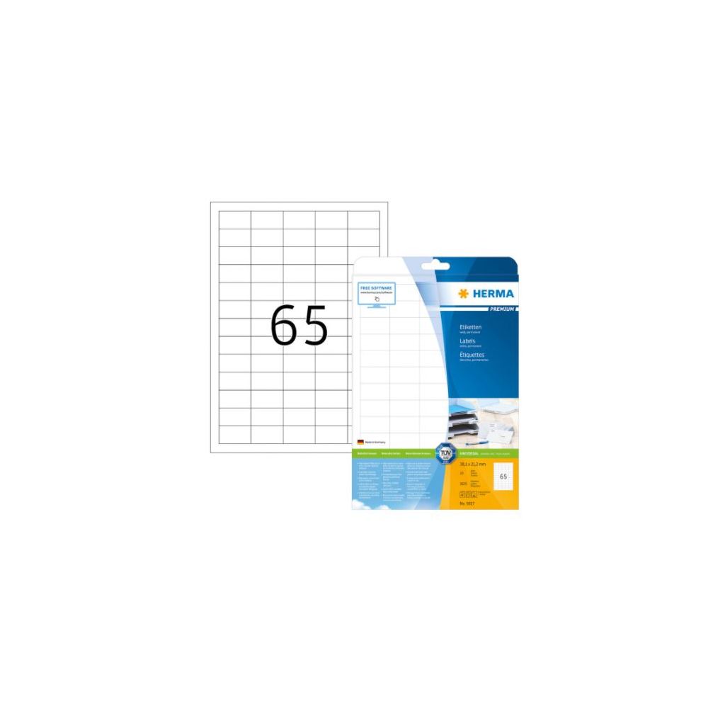 Herma etiketter 38,1 x 21,2 mm 25 ark a 65stk 1625