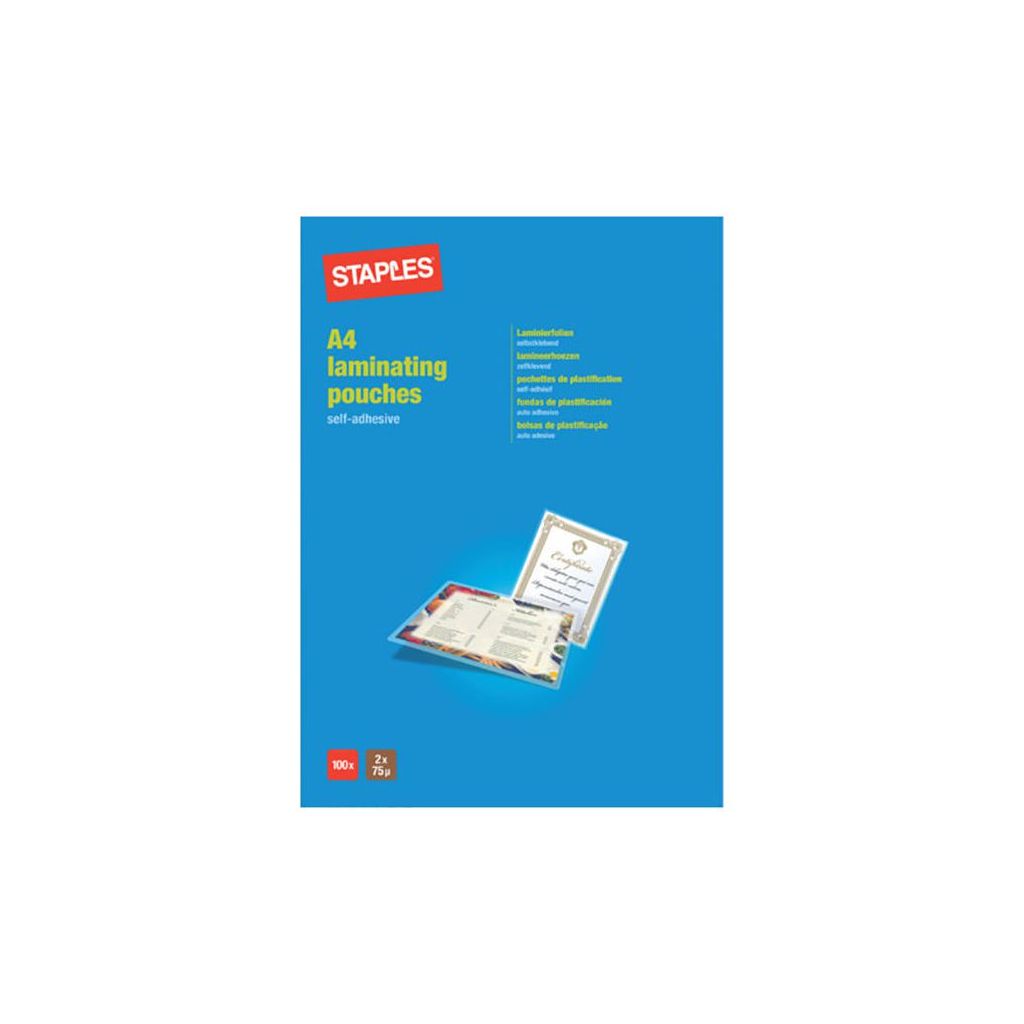 Staples A4 lamineringsfolie glossy 100 stk 2x75 mikron 