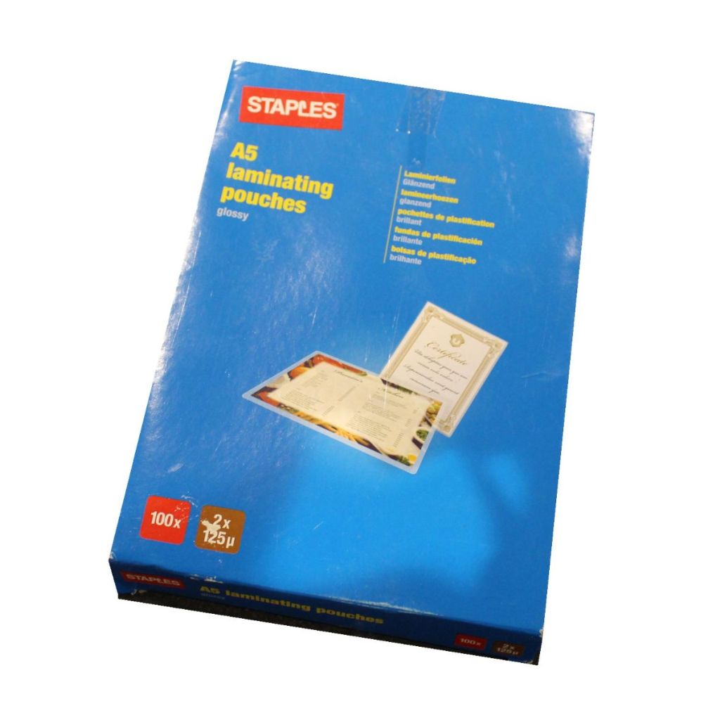 Staples A5 lamineringslommer glossy 100 stk 2x125 micro