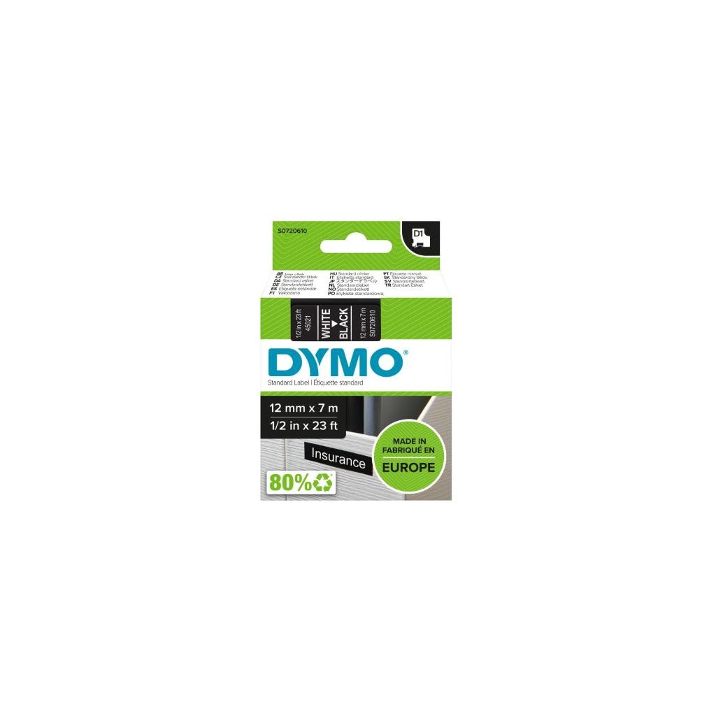 Dymo D1-tape S0720610 / 45021 12mm x 7m hvid på sort