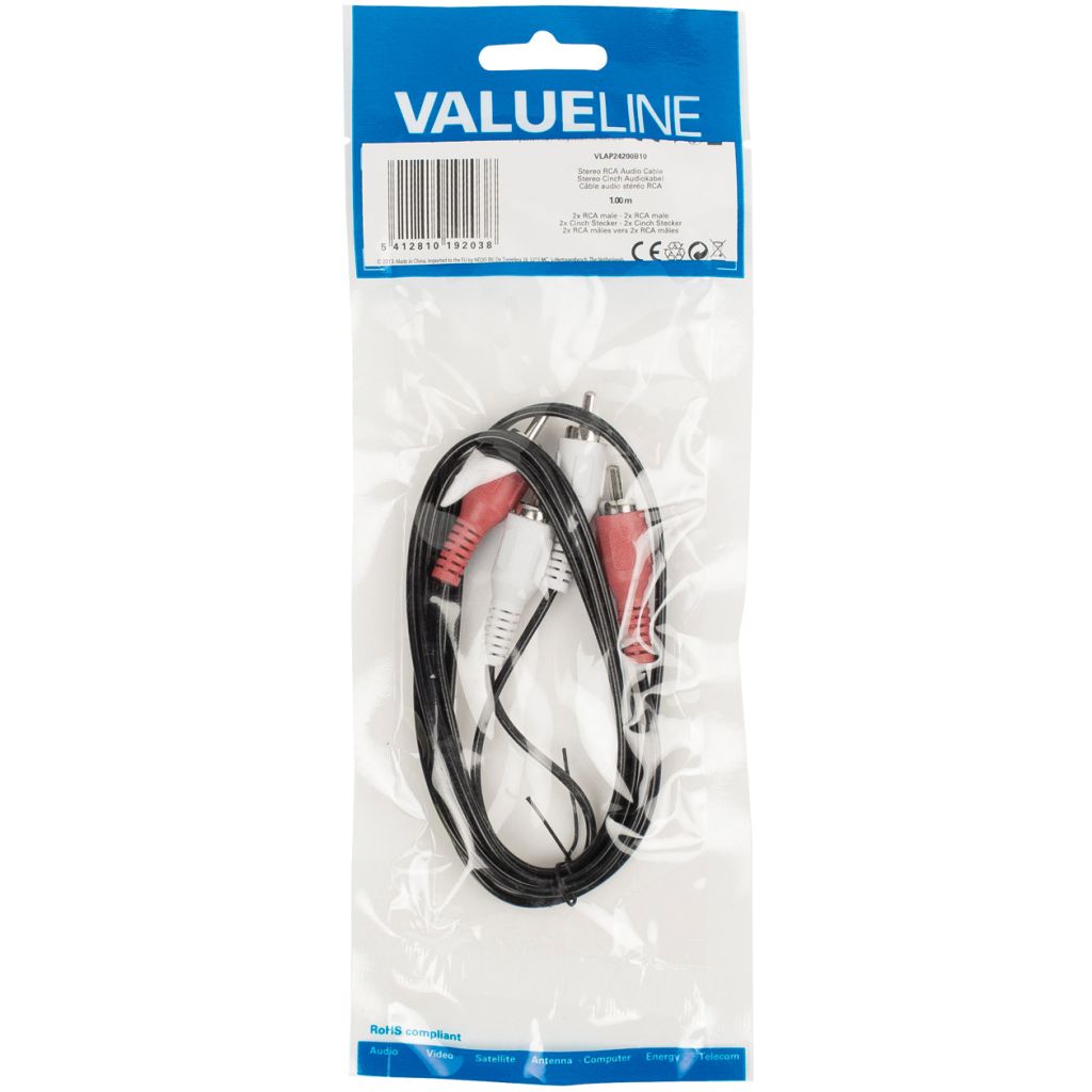 Valueline VLAP24200B10 2 x rca male - 2 x rca male 1m