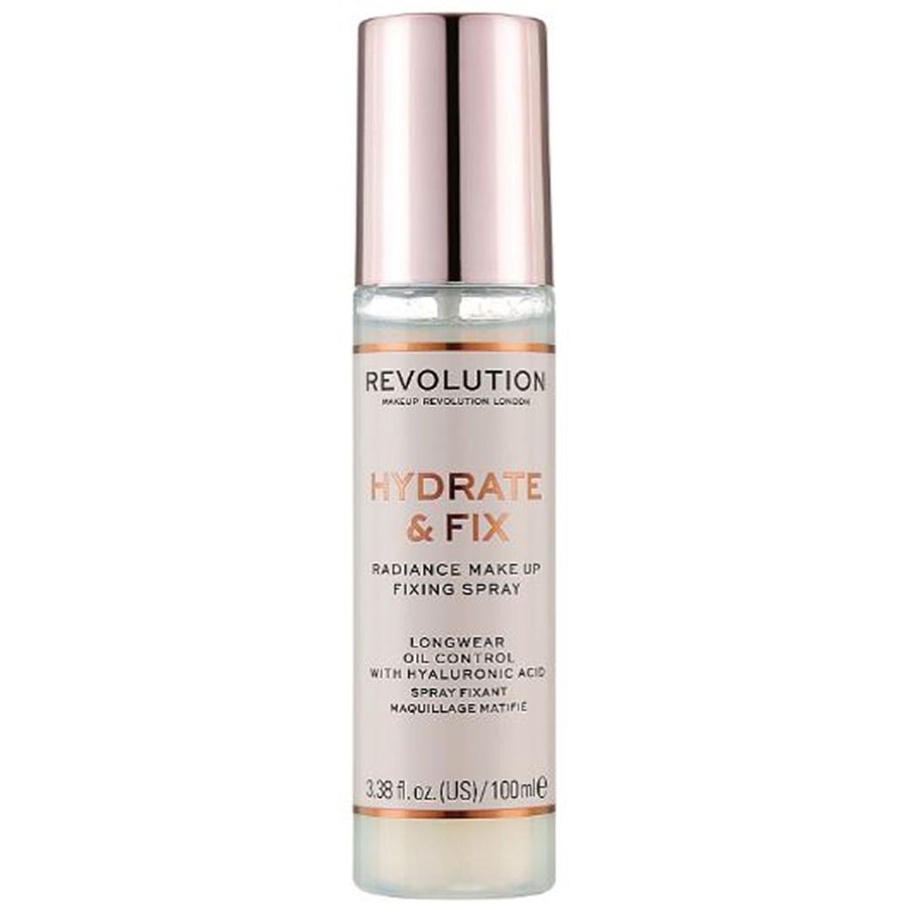 Revolution makeup london hydrate & fix radiance makeup fixing spray longwear oil control with hyaluronic acid 100ml