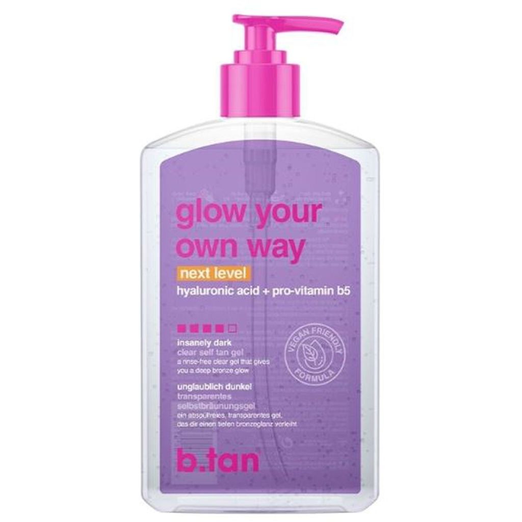 B.tan glow your own way next level hyaluronic acid + vitamin C insanely dark clear self tan gel 473ml