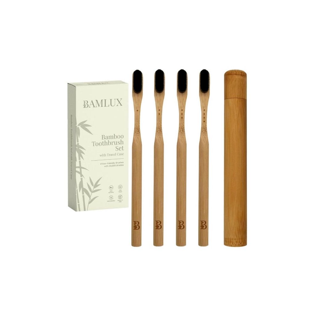 Bamlux bamboo toothbrush set with travel case 4 stk