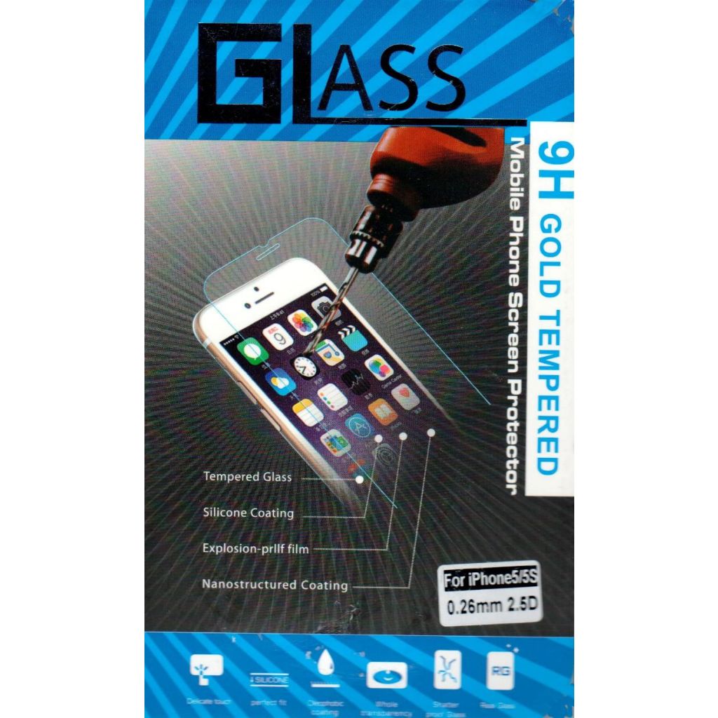 Glass 9H gold tempered beskyttelsesglas til Iphone 5/5S