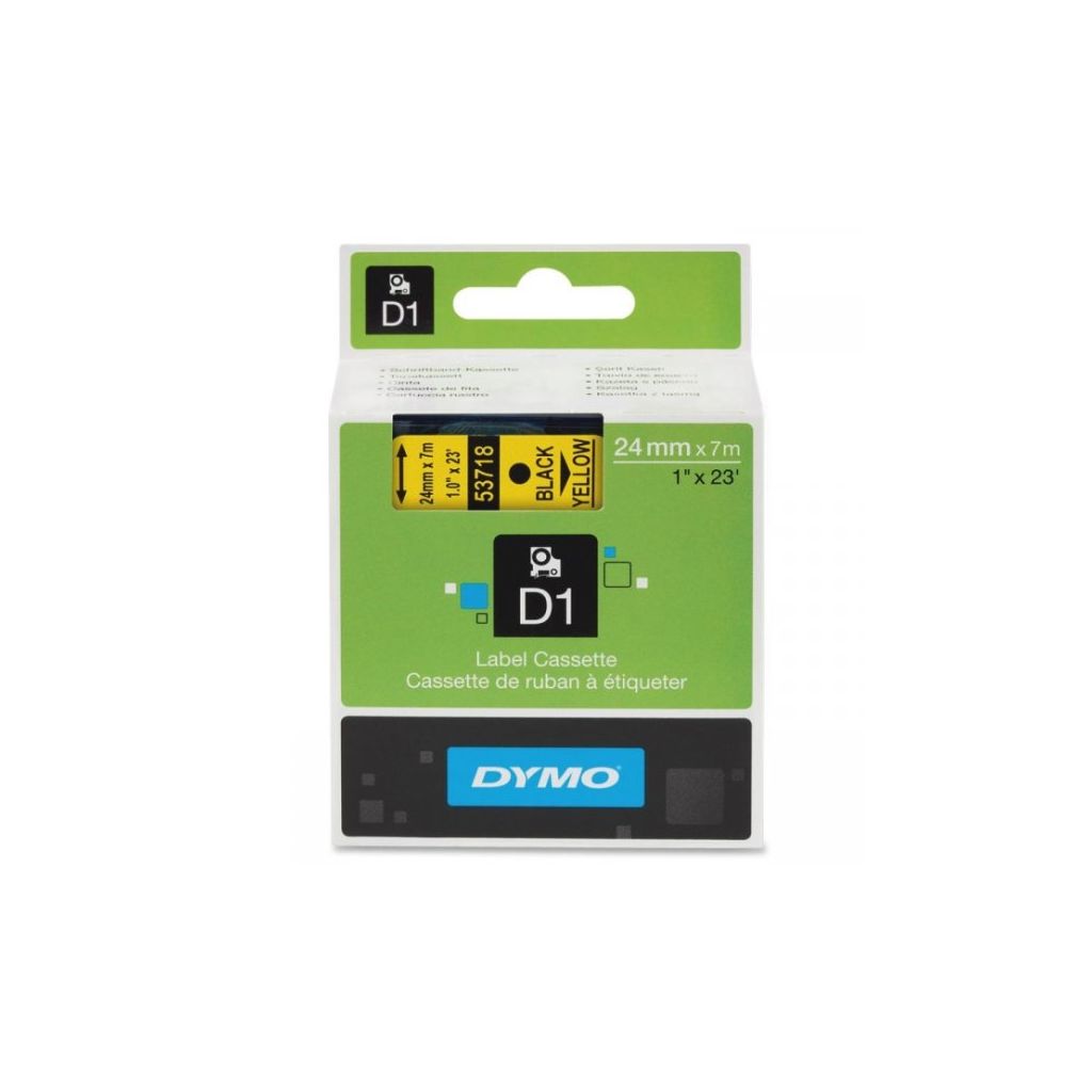 Dymo D1 53718 24mm x 7m sort på gul