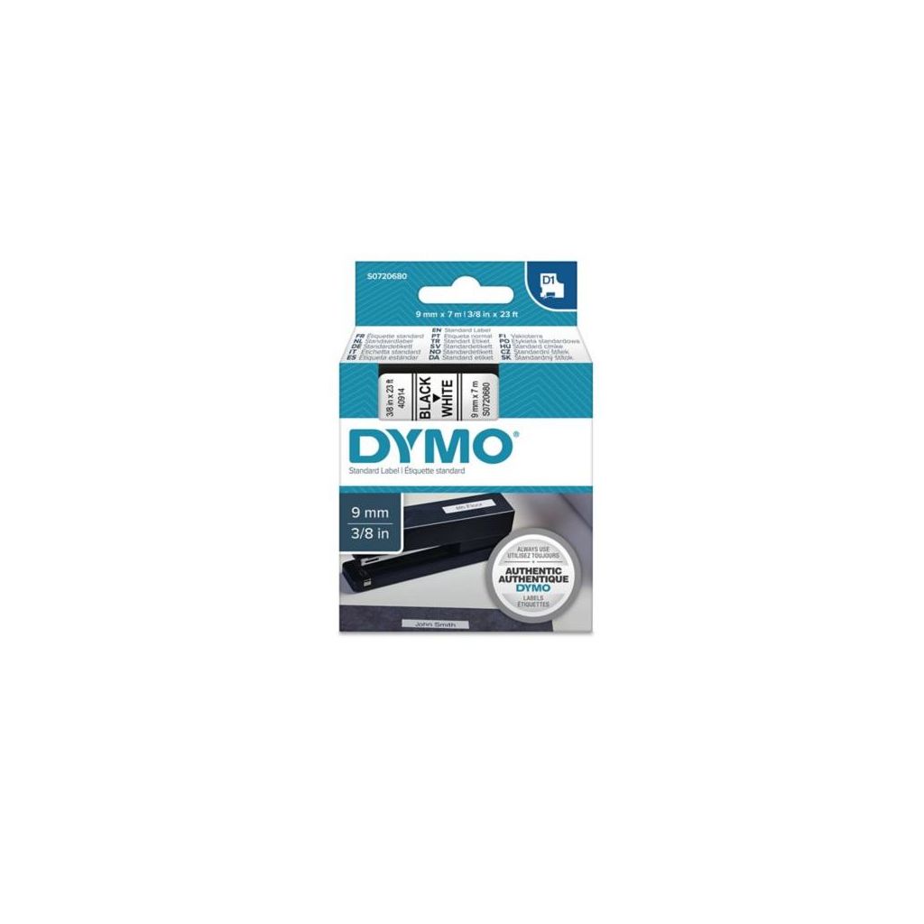 Dymo D1 S0720680 / 41913 9mm x 7m sort på hvid