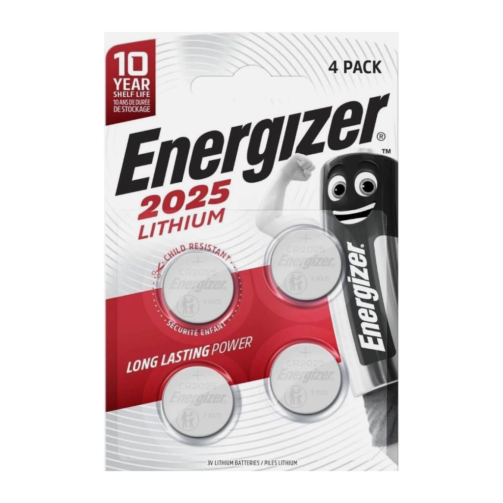 Energizer batteri lithium CR2025 long lasting power 10 year shelf life 4 stk