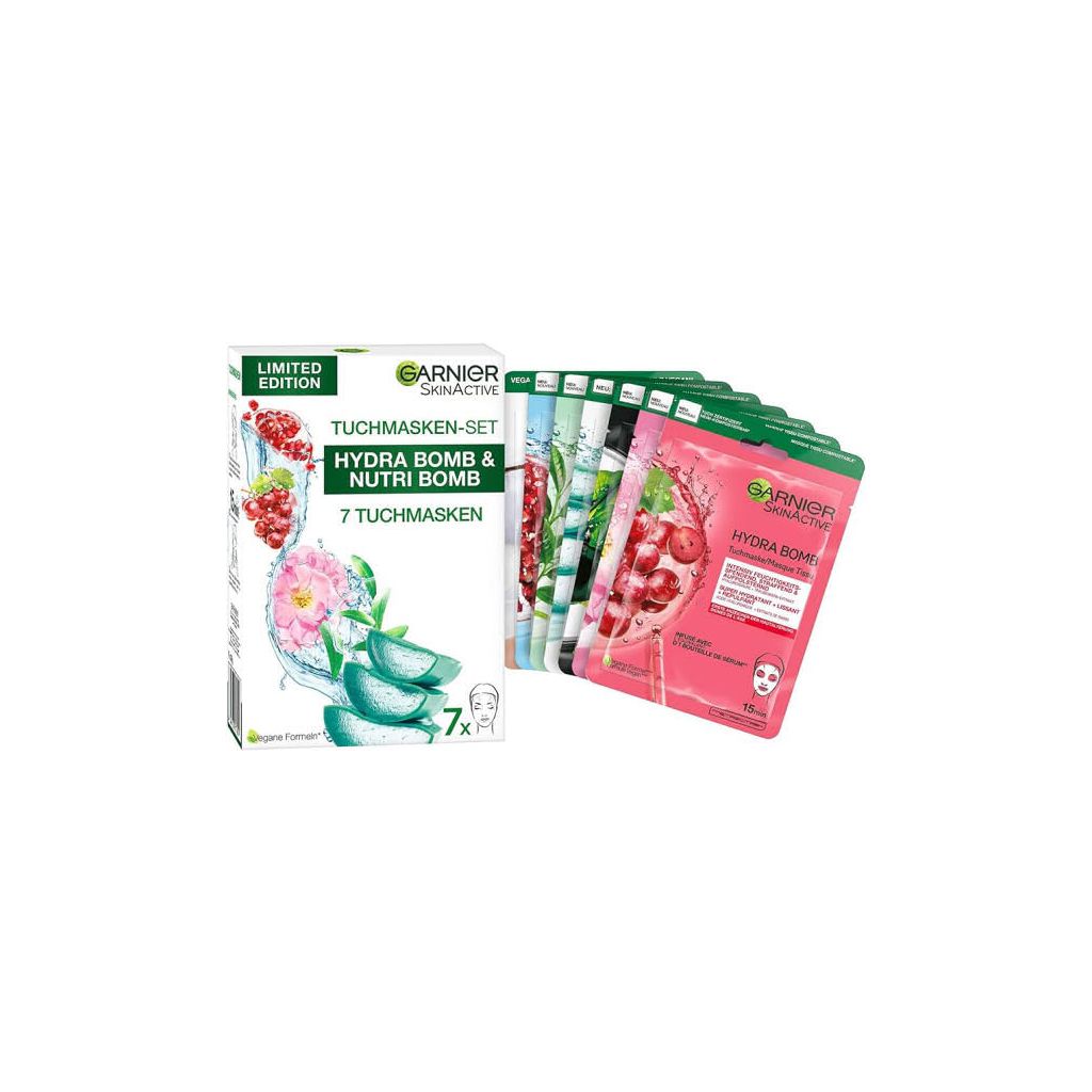 Garnier skinactive tuchmasken set hydra bomb & nutribomb limited edition 7 stk.