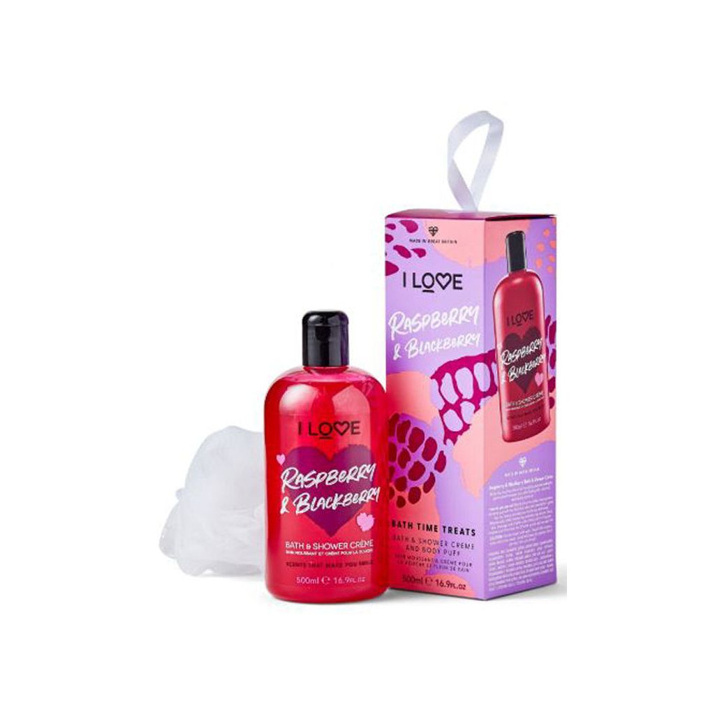 I love bath times treats bath & shower creme and body puff raspberry & blackberry 500ml