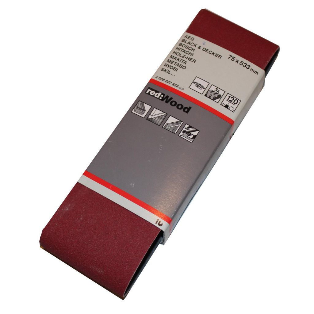 Bosch  slibebånd 75x533 korn 120 red wood 3 stk