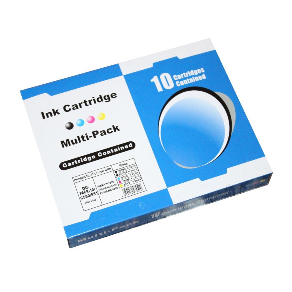 Multi-pack compatible Canon 550BK + 551BK+C+Y+M 10pk