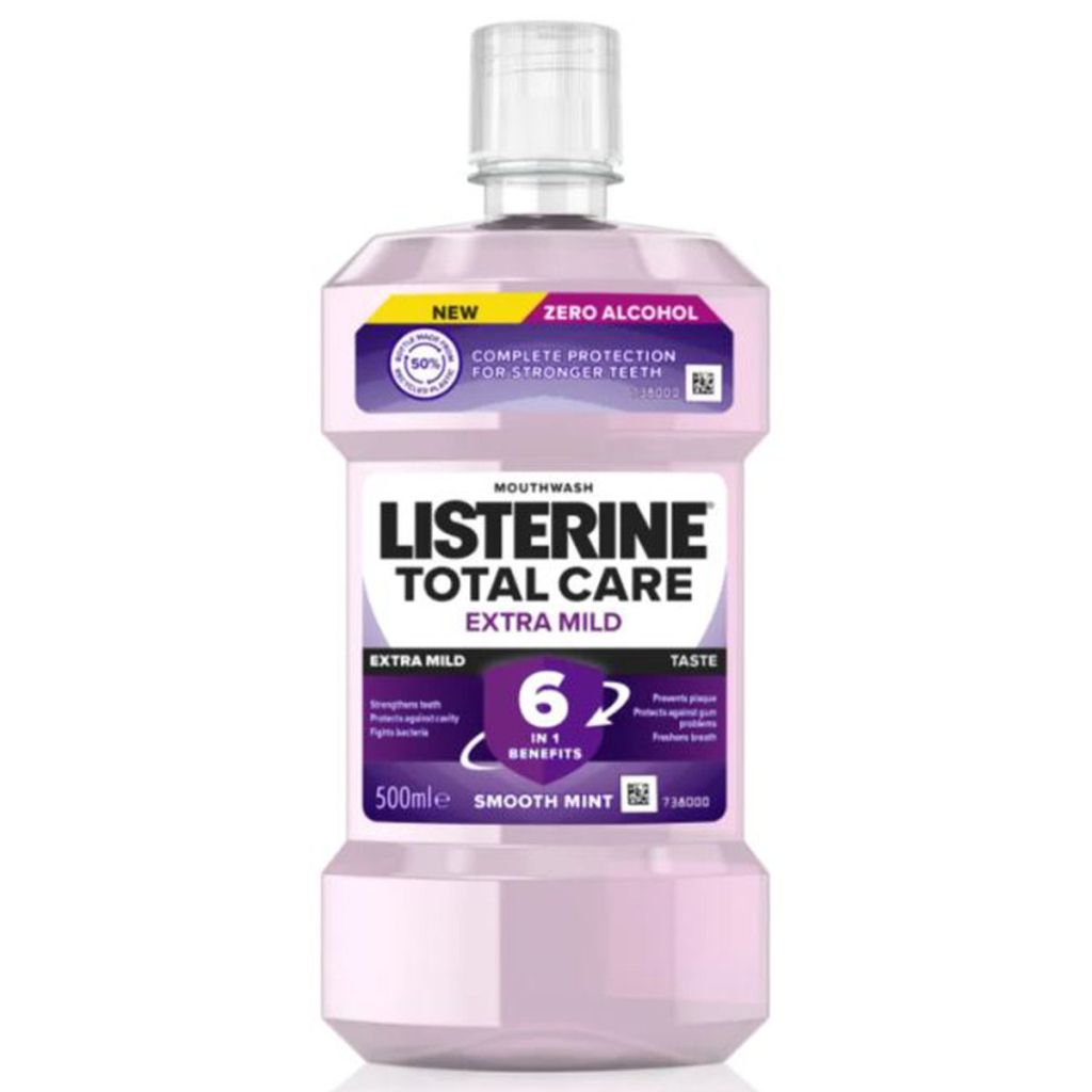 Listerine total care mouthwash extra mild 6 in 1 benefits smooth mint 500ml