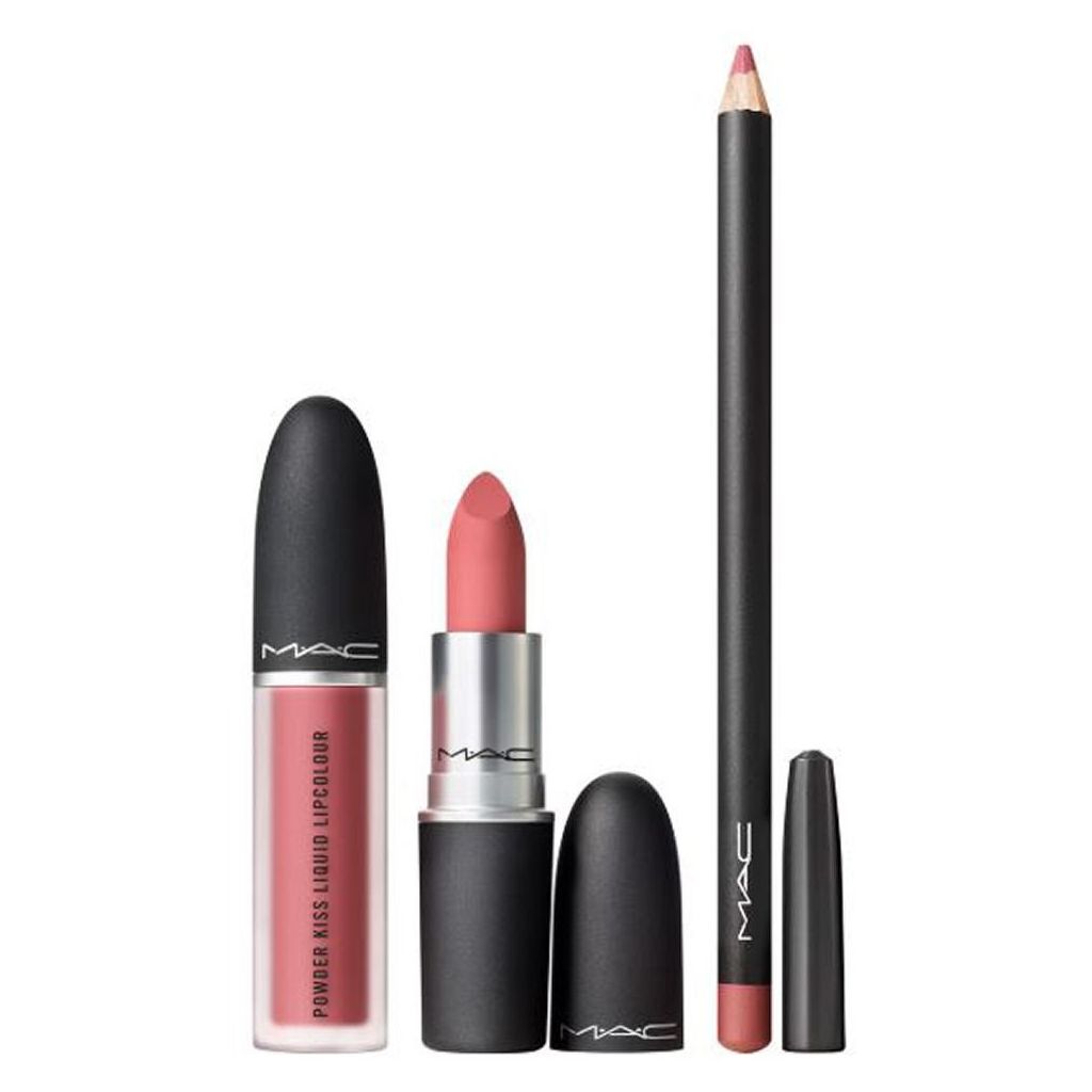 MAC powdered snow powder kiss lip kit pink - 3 dele
