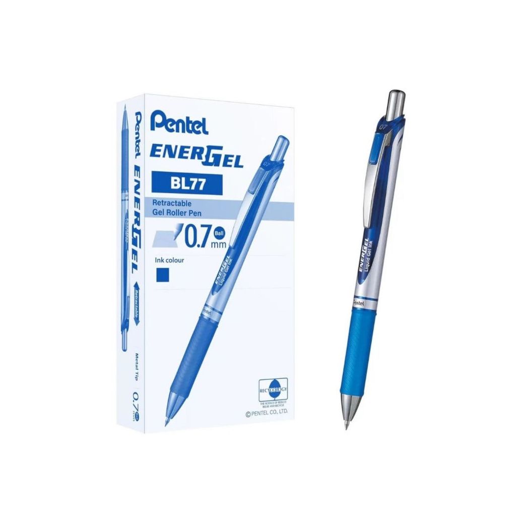 Pentel retractable gel roller pen ball 0.7mm ink colour BL77-C blue 12 stk