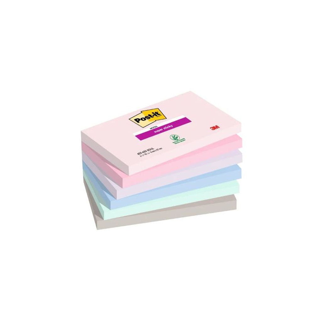 Post-it brand 3M notes super sticky 655-6SS-SOUL 76mmx127mm 90 ark mixfarvet 6 stk.