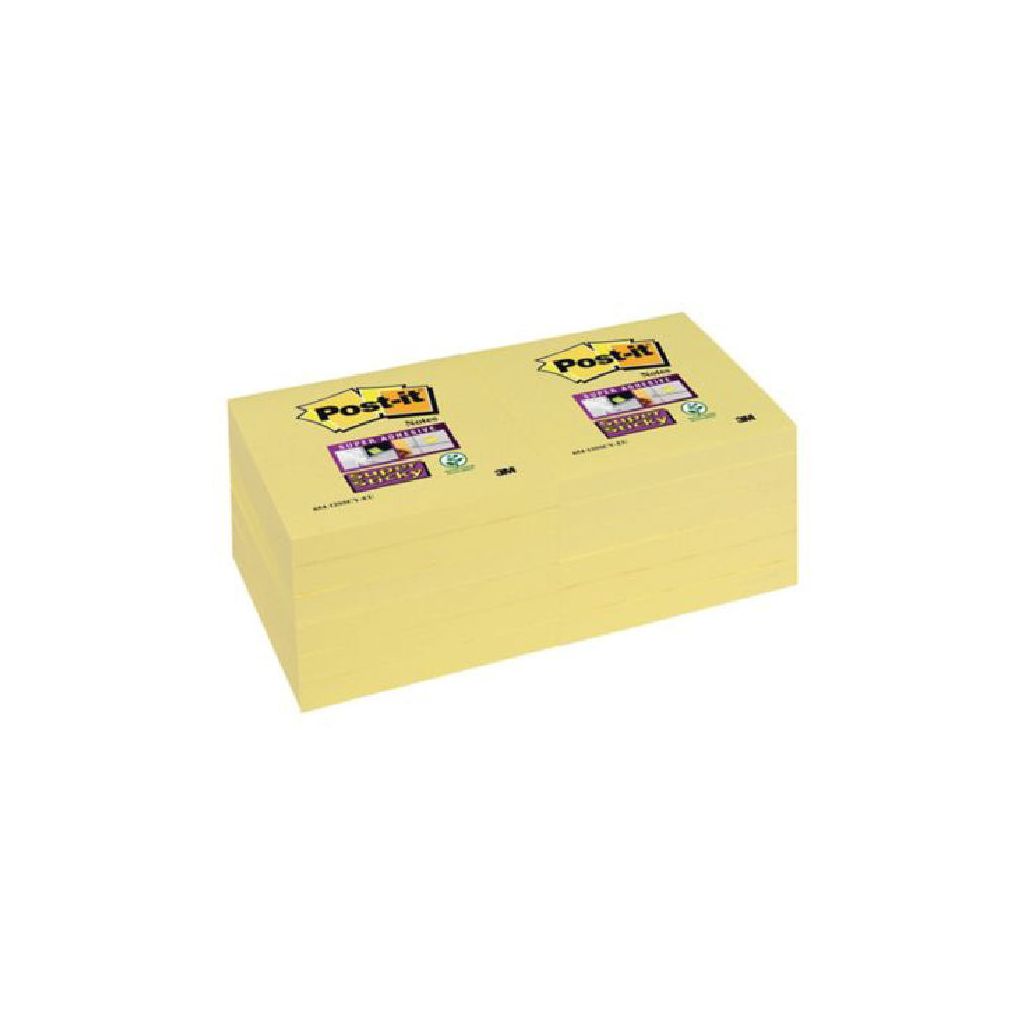 Post-it super sticky notes 76x76mm 90 ark gul 12 pack