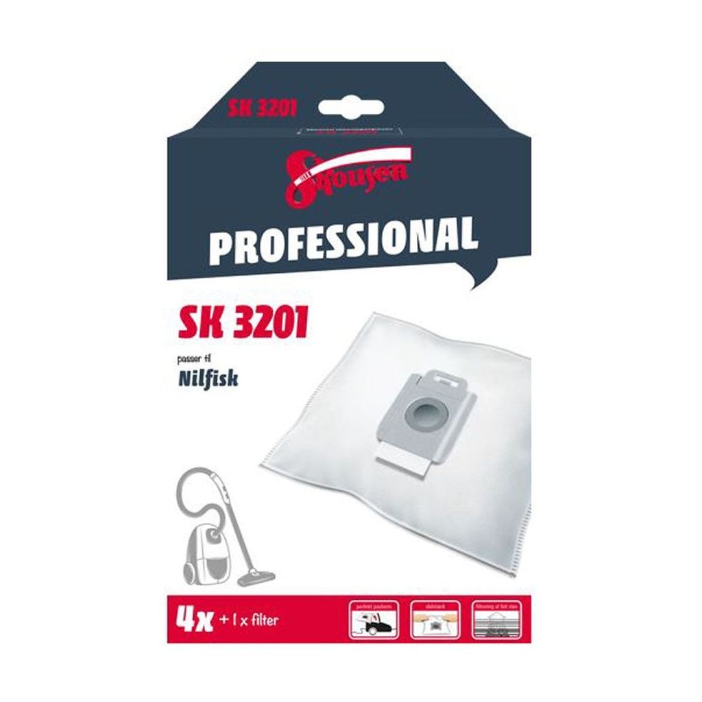 Skousen professional nilfisk støvsugerposer SK3201 4 stk + filter