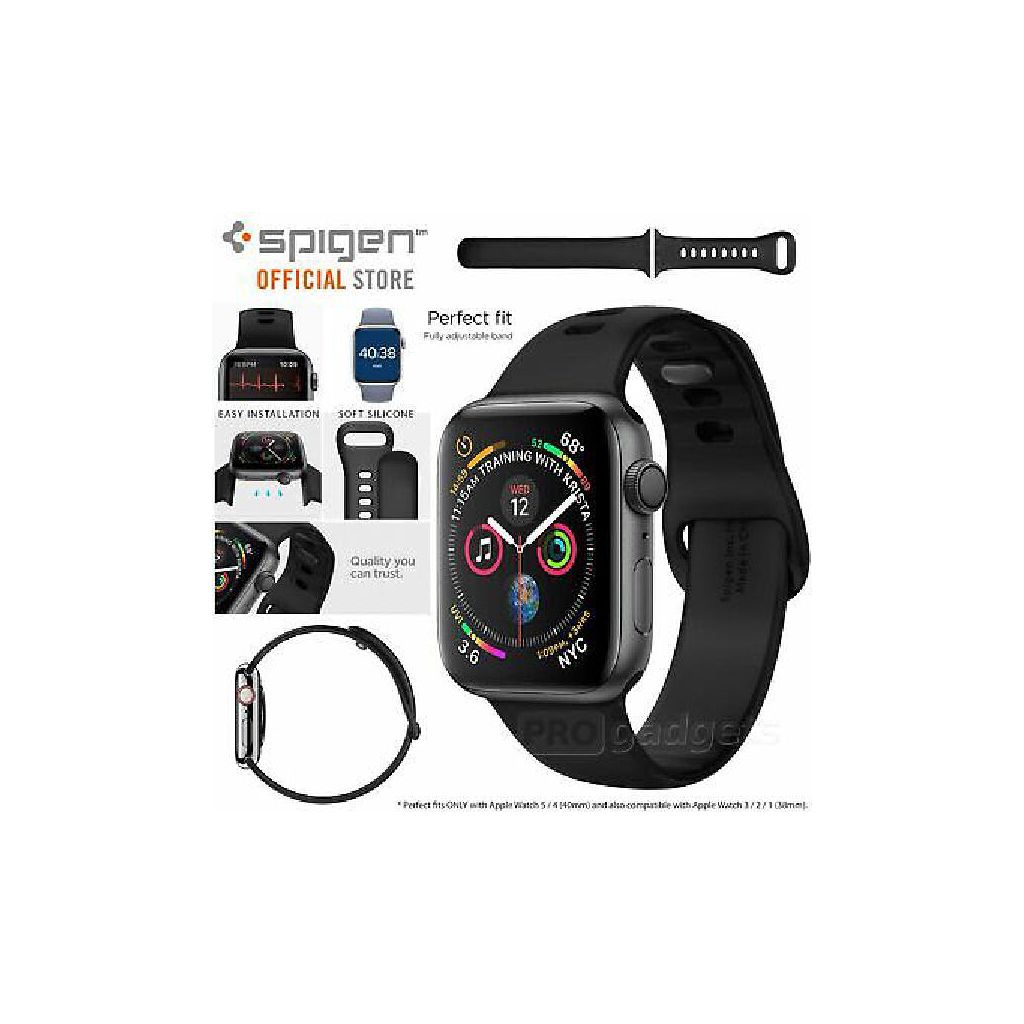 Spigen silicone band 40/38mm compatible with 4/3/2/1 black for apple watch air fit 