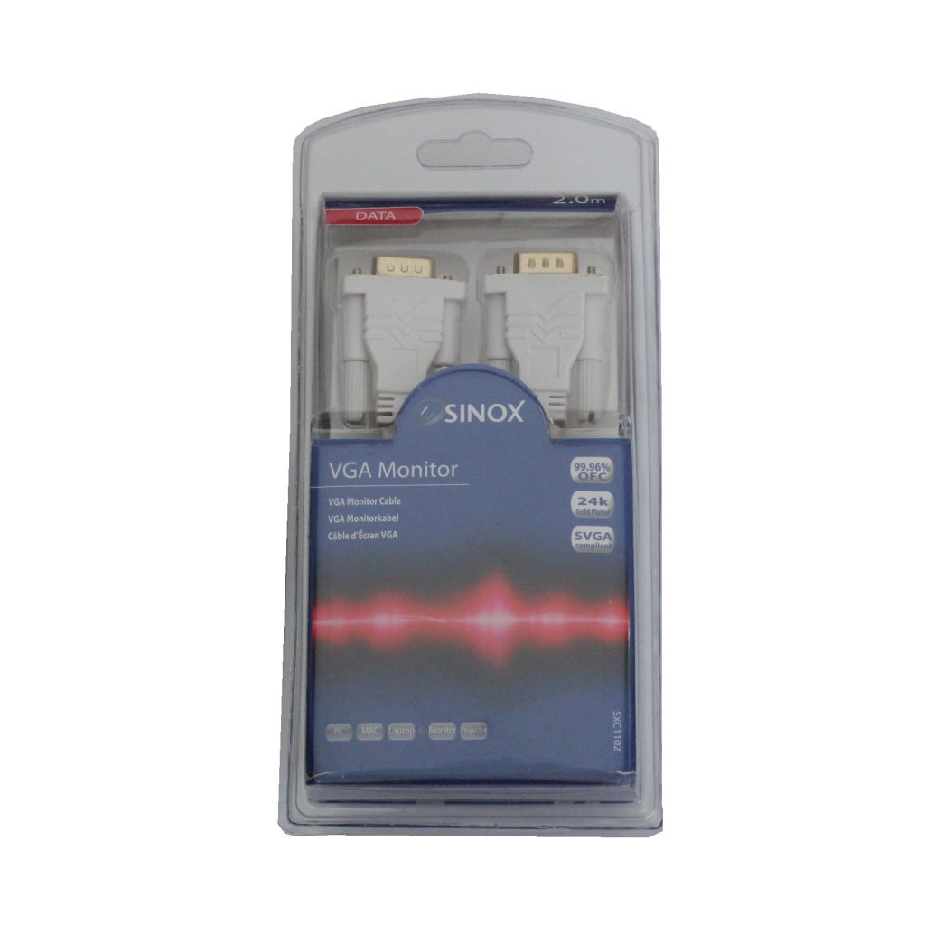 Sinox SXC1102 VGA Monitor kabel 2m hvid 