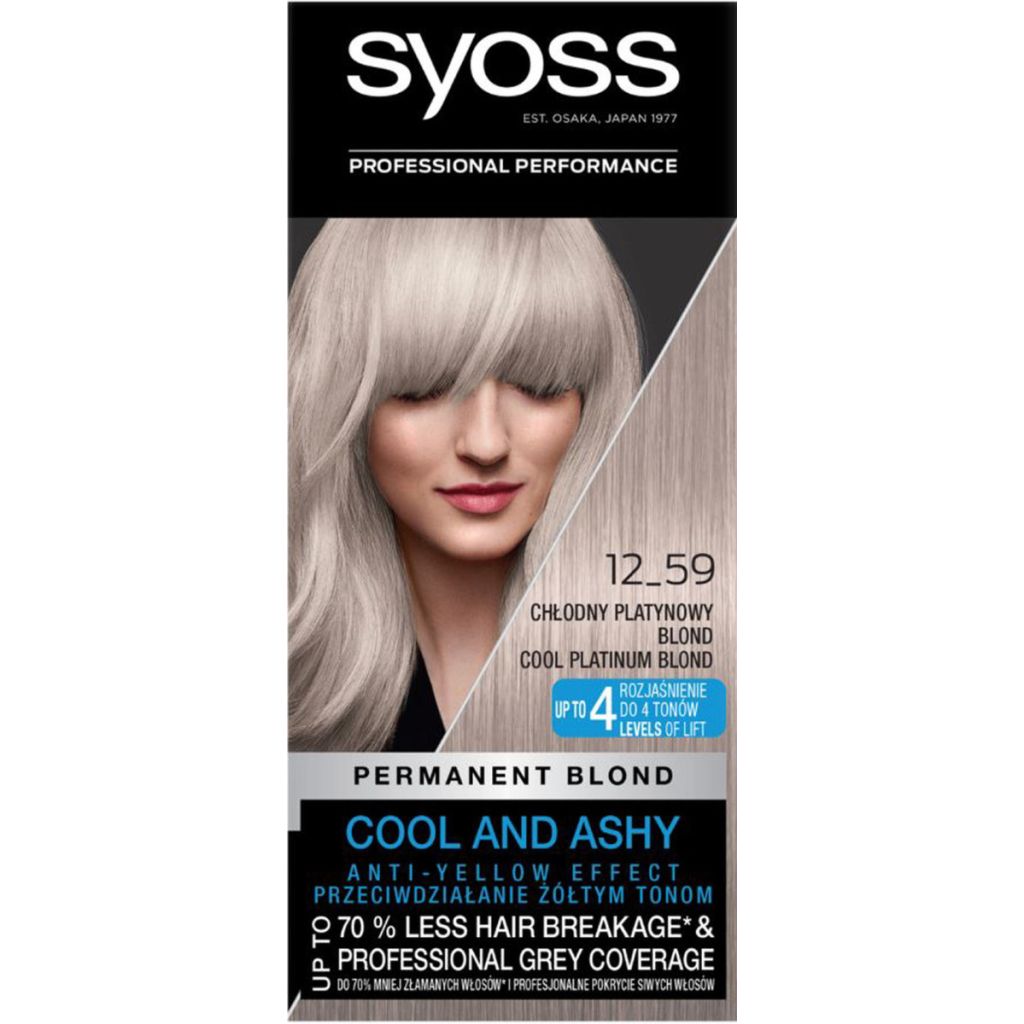 Syoss permanent blond cool and ashy anti-yellow effect 12.59 cool platinum blond