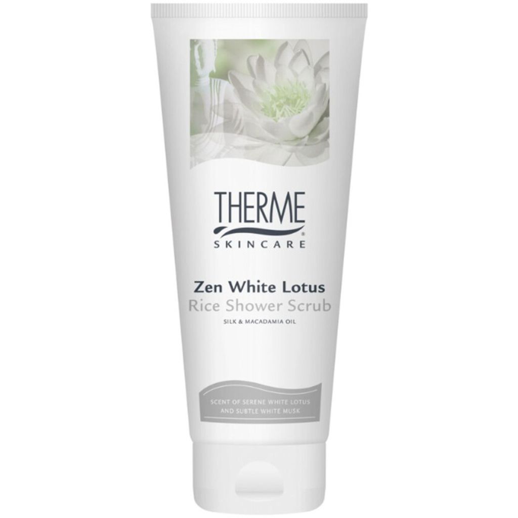 Therme skincare zen white lotus rice shower scrub silk & macadamia oil 200ml