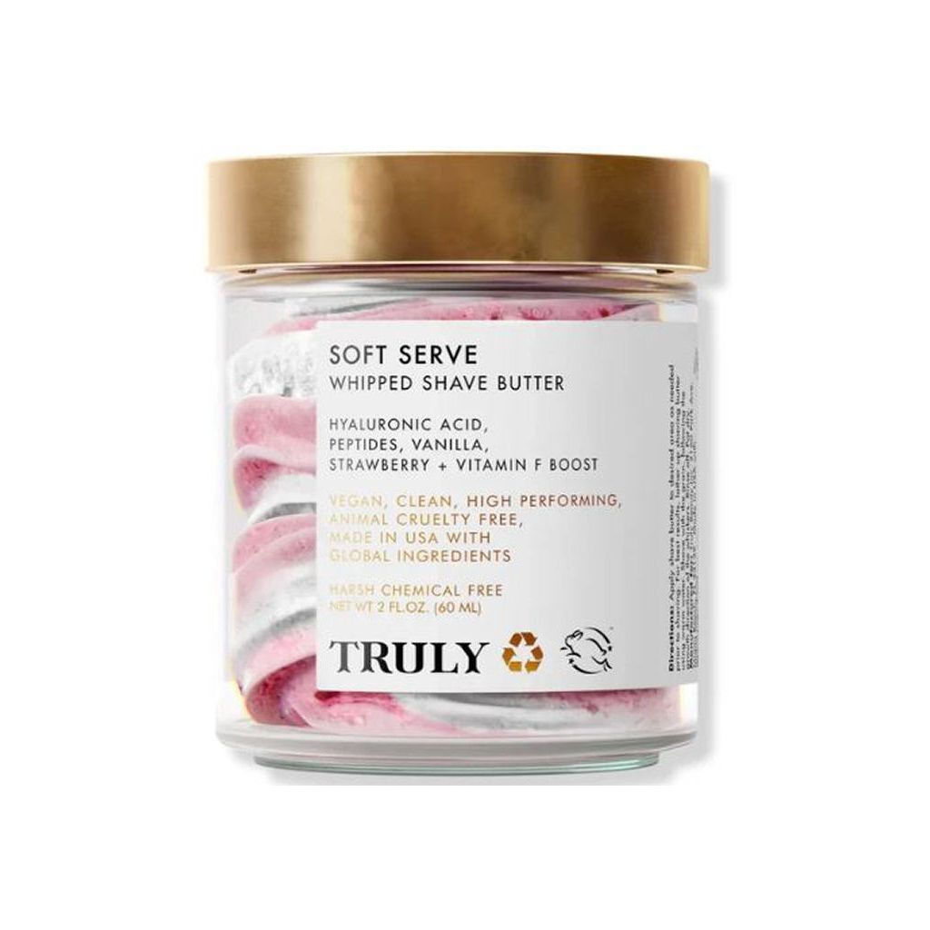 Truly soft serve whipped shave butter hyaluronic acid peptides vanilla strawberry + vitamin F boost 60ml