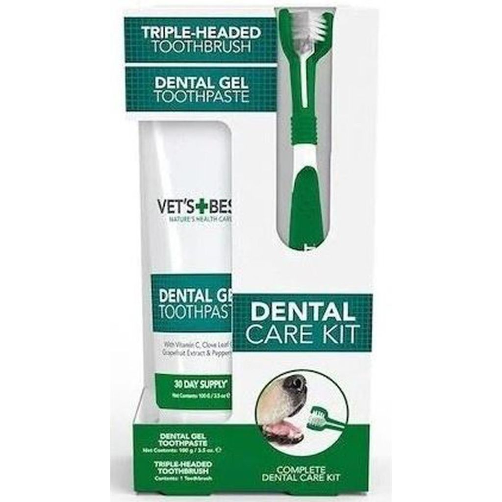 Vet's + best nature´s health care dental care kit triple-headed toothbrush & dental gel toothpaste for dogs
