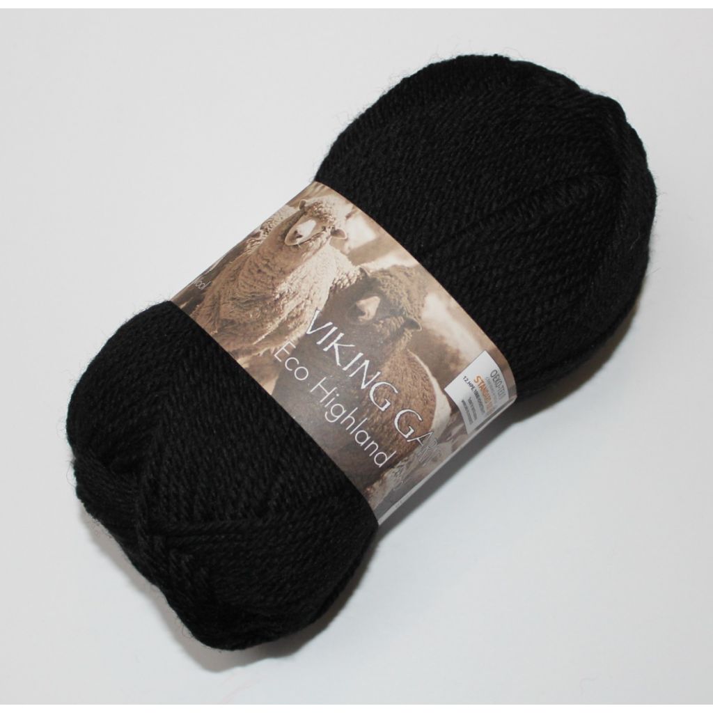 Viking garn Eco Highland Wool - Sort, color 203, 50 gram